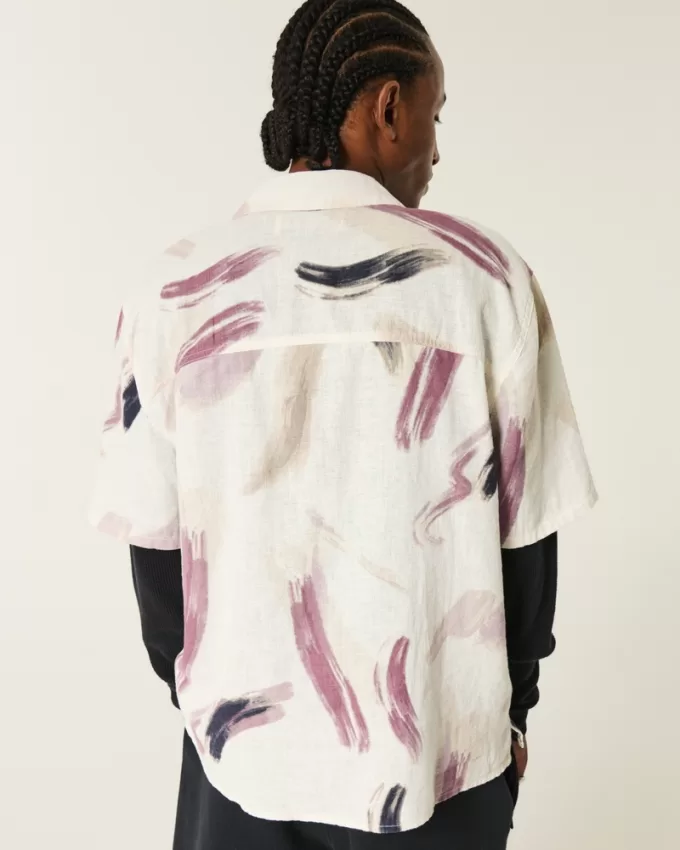 Linen-Blend Short-Sleeve Pattern Shirt,Linen-Blend Short-Sleeve Pattern Shirt Linen-Blend Short-Sleeve Pattern Shirt,Linen-Blend Short-Sleeve Pattern Shirt