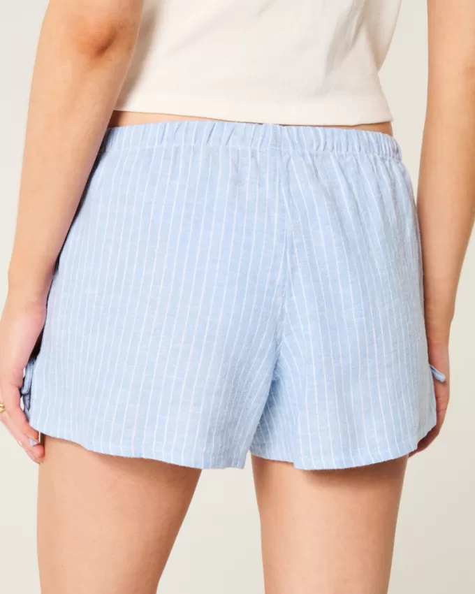 Linen-Blend Side Bow Soft Shorts,Linen-Blend Side Bow Soft Shorts