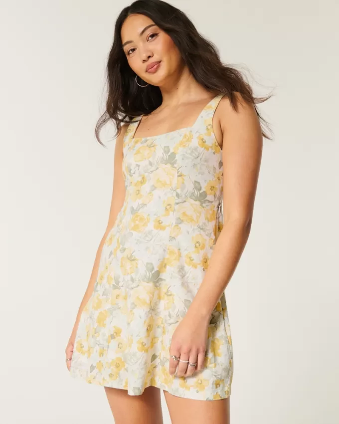 Linen-Blend Structured Mini Dress,Linen-Blend Structured Mini Dress