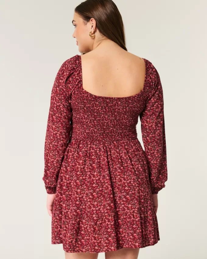 Long-Sleeve Cinch Bust Mini Dress,Long-Sleeve Cinch Bust Mini Dress