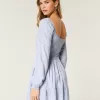 Long-Sleeve Cinch Bust Mini Dress,Long-Sleeve Cinch Bust Mini Dress