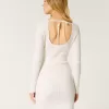 Long-Sleeve Cinch Bust Open-Back Sweater Dress,Long-Sleeve Cinch Bust Open-Back Sweater Dress