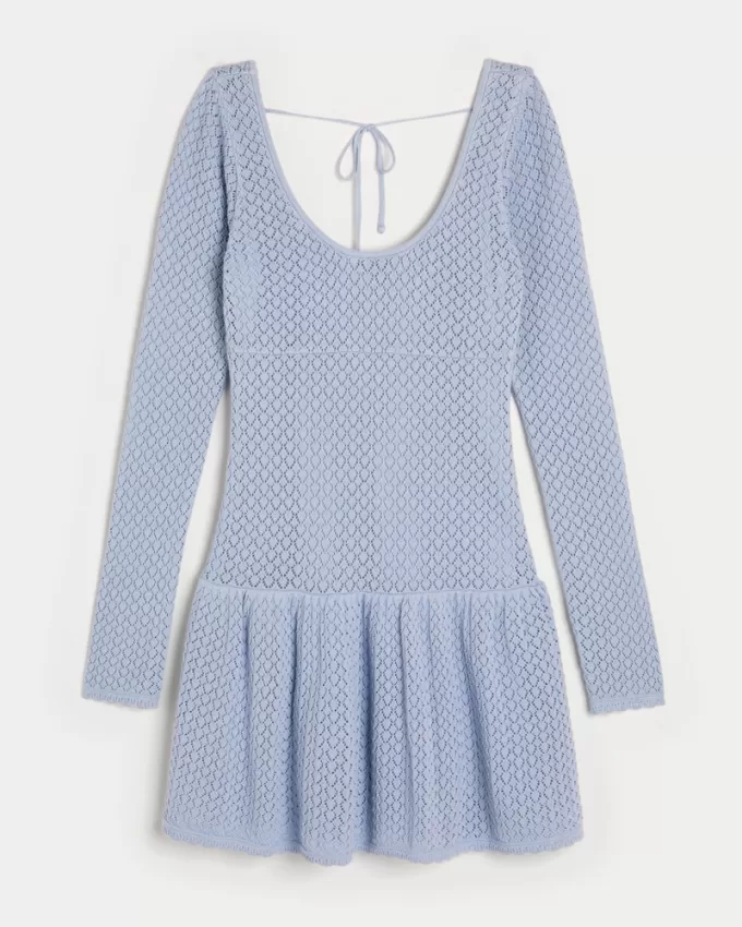 Long-Sleeve Crochet-Style Mini Skater Dress,Long-Sleeve Crochet-Style Mini Skater Dress Long-Sleeve Crochet-Style Mini Skater Dress,Long-Sleeve Crochet-Style Mini Skater Dress