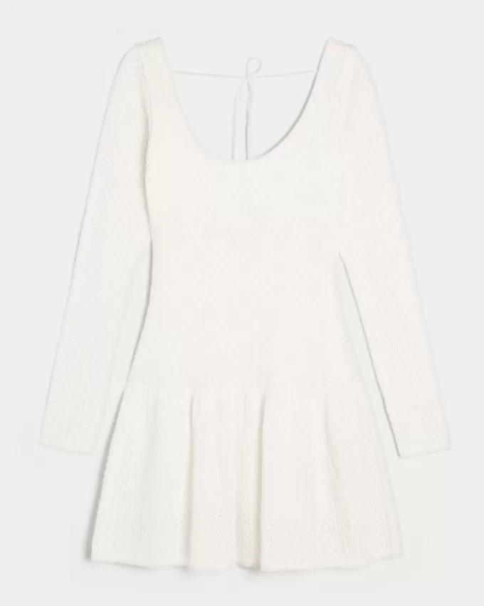 Long-Sleeve Crochet-Style Mini Skater Dress,Long-Sleeve Crochet-Style Mini Skater Dress Long-Sleeve Crochet-Style Mini Skater Dress,Long-Sleeve Crochet-Style Mini Skater Dress