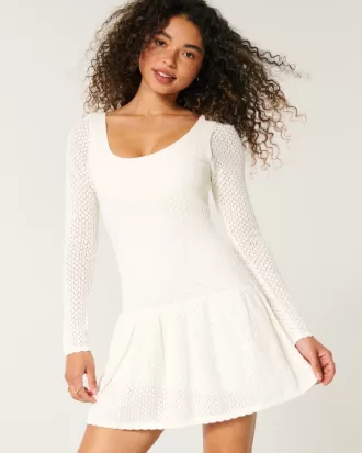 Long-Sleeve Crochet-Style Mini Skater Dress,Long-Sleeve Crochet-Style Mini Skater Dress Long-Sleeve Crochet-Style Mini Skater Dress,Long-Sleeve Crochet-Style Mini Skater Dress