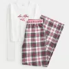 Long-Sleeve Graphic Tee & Flannel Pajama Pants Set,Long-Sleeve Graphic Tee & Flannel Pajama Pants Set