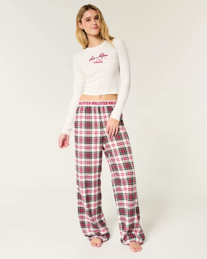 Long-Sleeve Graphic Tee & Flannel Pajama Pants Set,Long-Sleeve Graphic Tee & Flannel Pajama Pants Set