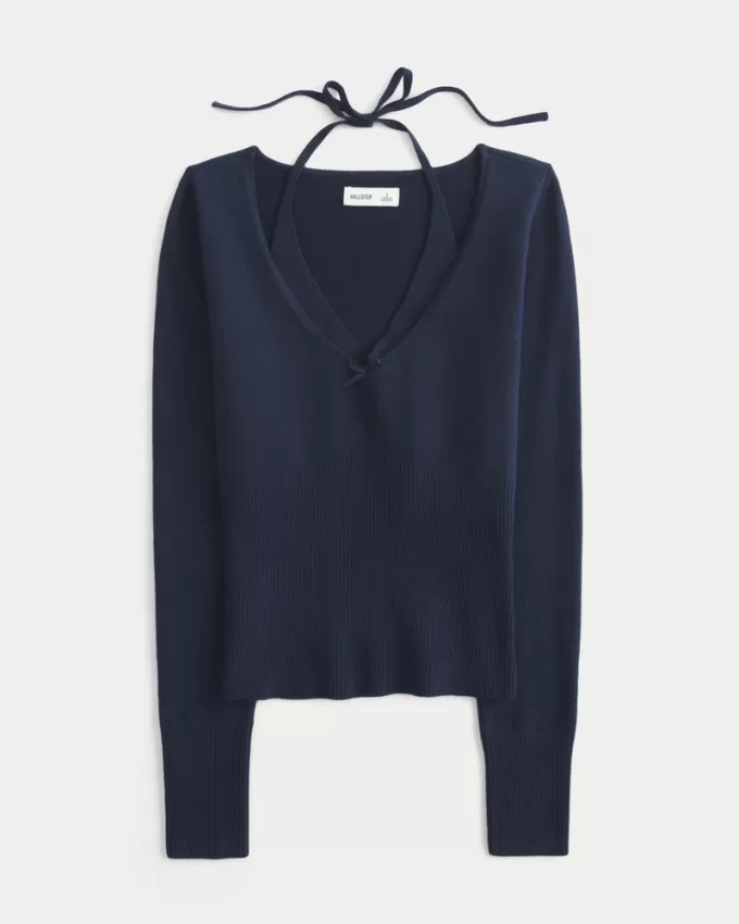 Long-Sleeve Halter Tie Sweater,Long-Sleeve Halter Tie Sweater