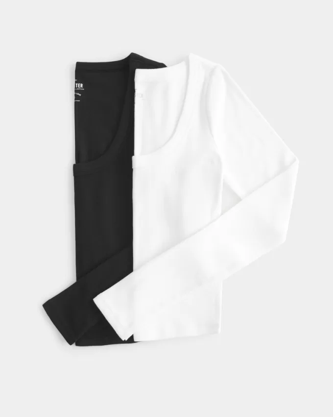 Long-Sleeve Longer-Length Scoop Baby Tee 2-Pack,Long-Sleeve Longer-Length Scoop Baby Tee 2-Pack