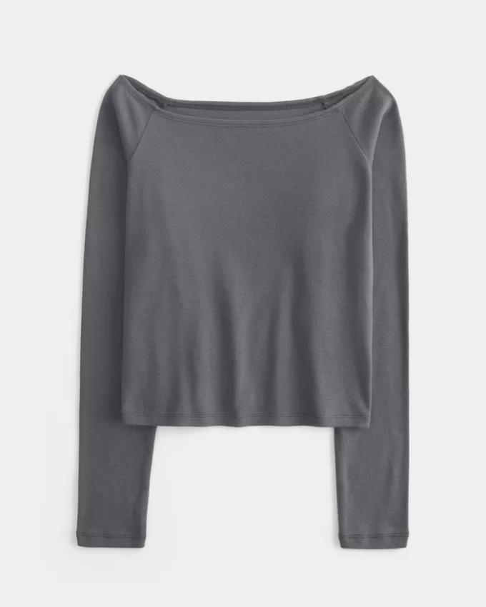 Long-Sleeve Off-the-Shoulder Top,Long-Sleeve Off-the-Shoulder Top