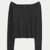 Long-Sleeve Off-the-Shoulder Top,Long-Sleeve Off-the-Shoulder Top