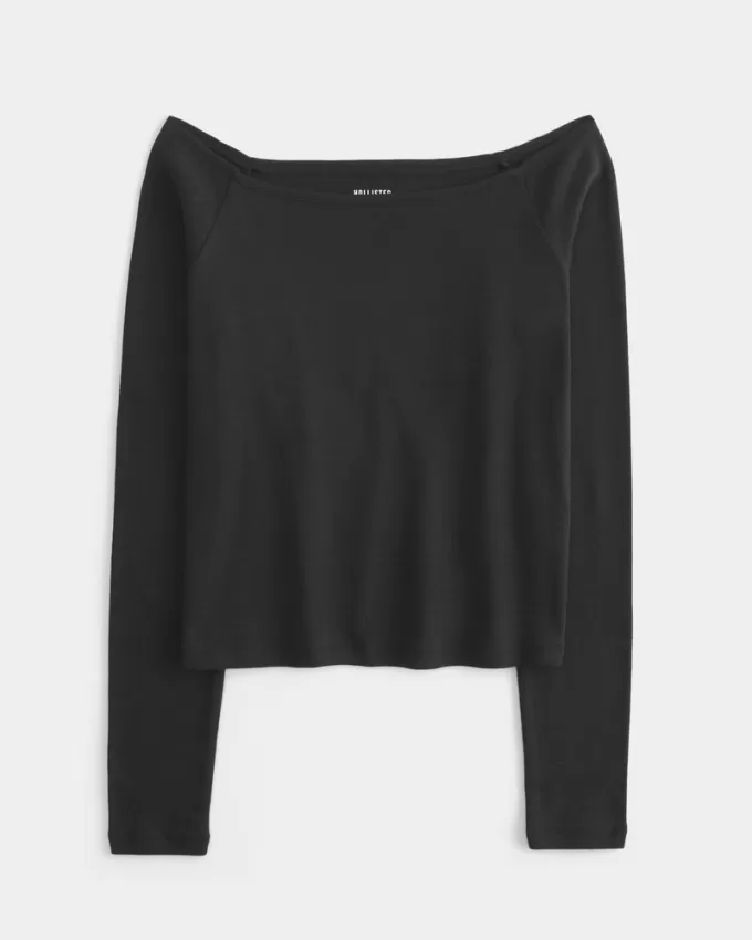 Long-Sleeve Off-the-Shoulder Top,Long-Sleeve Off-the-Shoulder Top