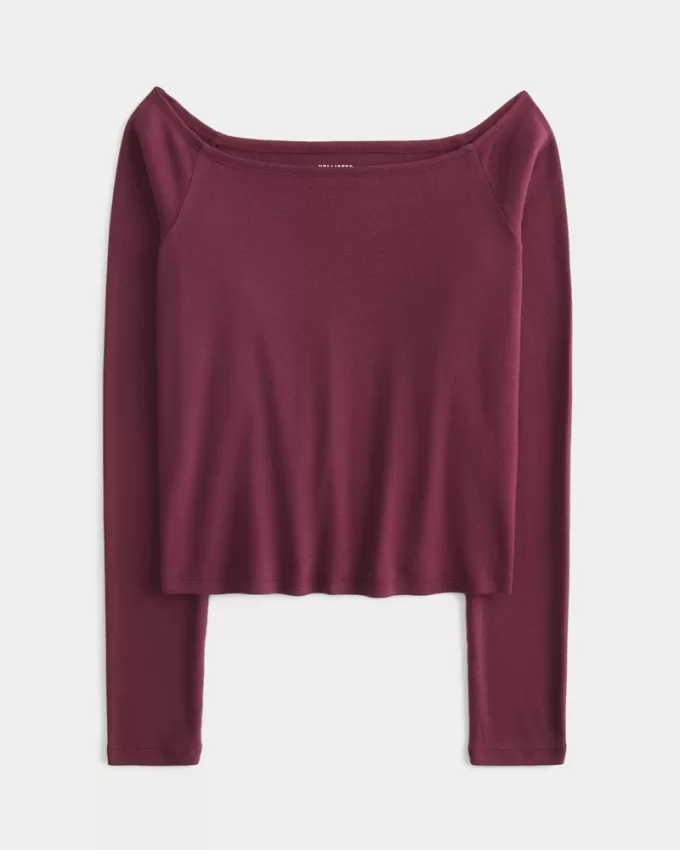 Long-Sleeve Off-the-Shoulder Top,Long-Sleeve Off-the-Shoulder Top