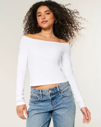 Long-Sleeve Off-the-Shoulder Top,Long-Sleeve Off-the-Shoulder Top