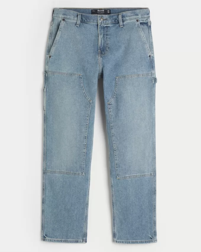 Loose Medium Wash Carpenter Jeans,Loose Medium Wash Carpenter Jeans