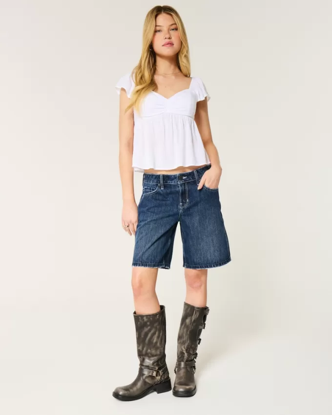 Low-Rise Dark Rinse Wash Baggy Jort,Low-Rise Dark Rinse Wash Baggy Jort