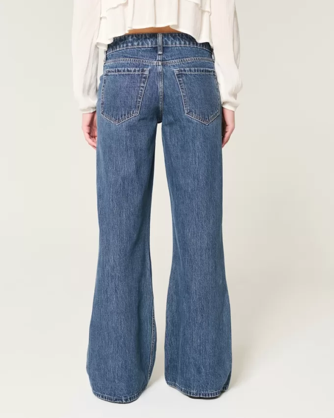 Low-Rise Dark Wash Baggy Flare Jean,Low-Rise Dark Wash Baggy Flare Jean