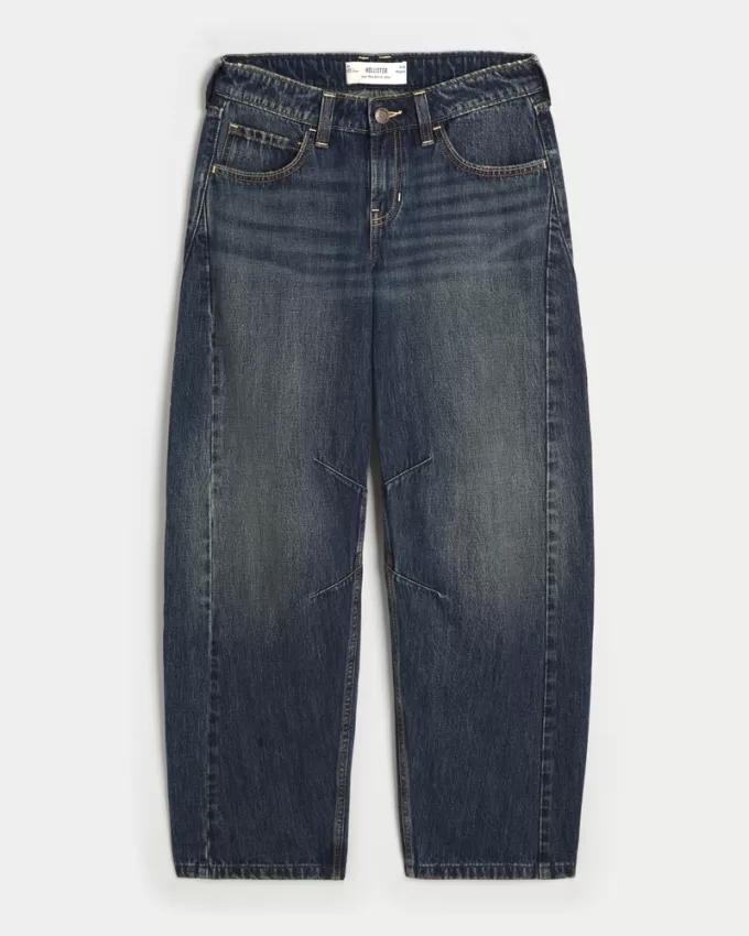 Low Rise Dark Wash Barrel Jeans,Low Rise Dark Wash Barrel Jeans