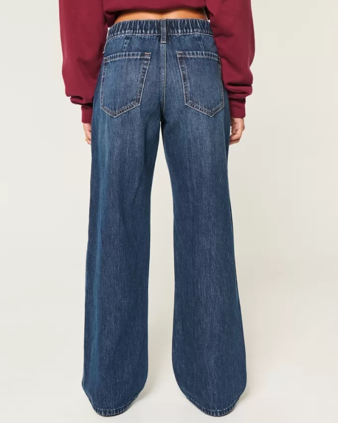 Low-Rise Dark Wash Comfort Waistband Baggy Jeans,Low-Rise Dark Wash Comfort Waistband Baggy Jeans