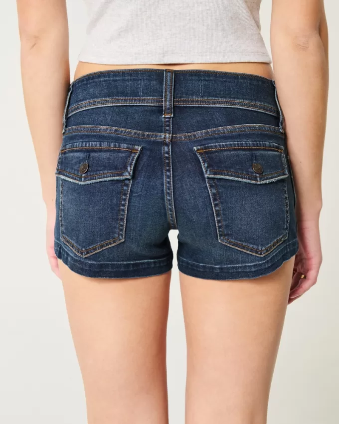 Low-Rise Dark Wash Denim Shortie Shorts,Low-Rise Dark Wash Denim Shortie Shorts