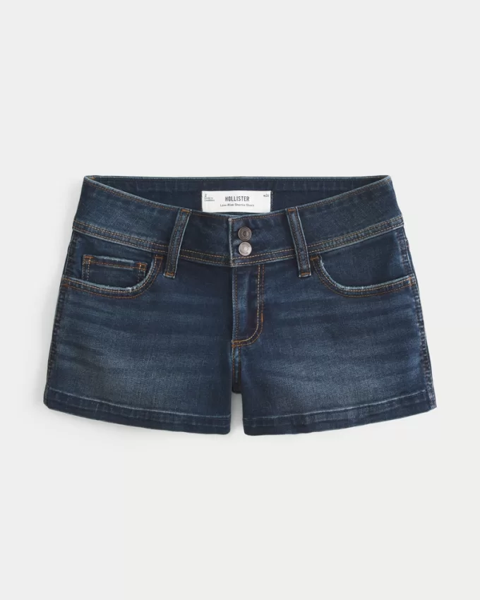 Low-Rise Dark Wash Denim Shortie Shorts,Low-Rise Dark Wash Denim Shortie Shorts