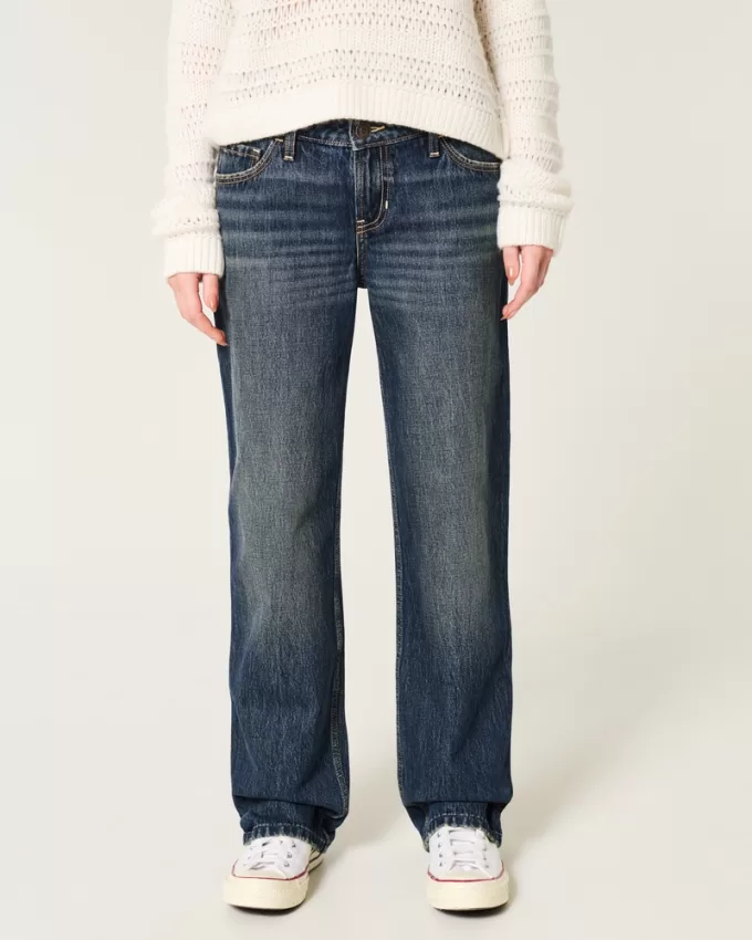 Low-Rise Dark Wash Loose Jeans,Low-Rise Dark Wash Loose Jeans