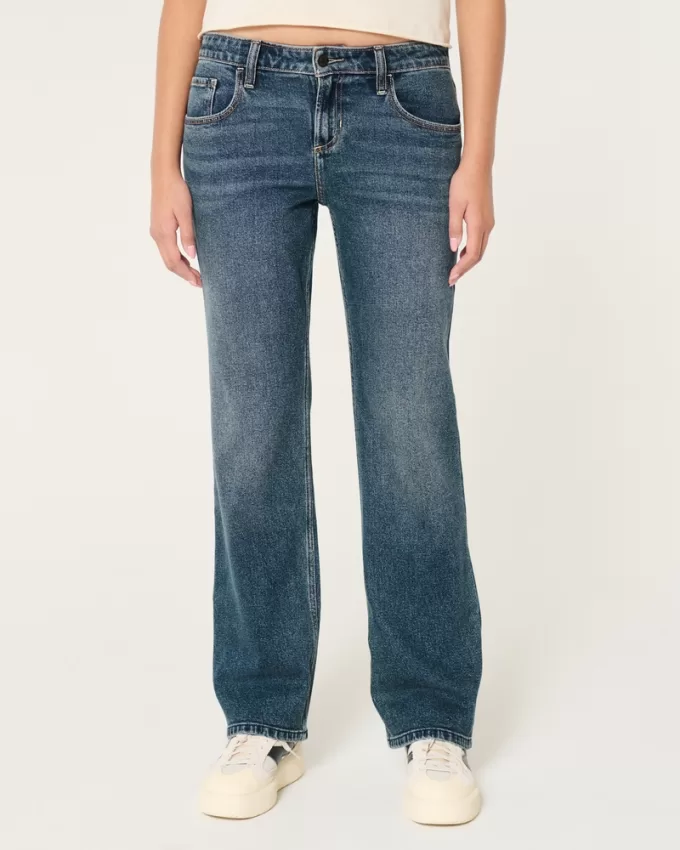 Low-Rise Dark Wash Relaxed Straight Jeans,Low-Rise Dark Wash Relaxed Straight Jeans