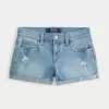 Low-Rise Distressed Light Wash Denim Shorts,Low-Rise Distressed Light Wash Denim Shorts
