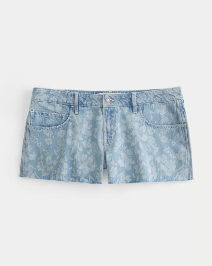 Low-Rise Floral Print Baggy Denim Shorts 3″,Low-Rise Floral Print Baggy Denim Shorts 3″
