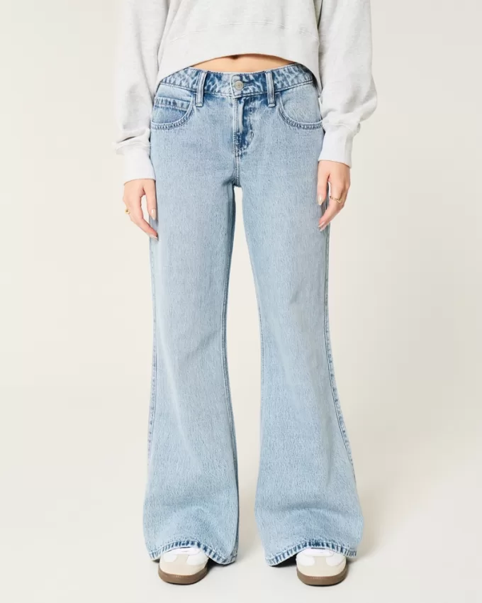 Low-Rise Light Wash Baggy Flare Jeans,Low-Rise Light Wash Baggy Flare Jeans