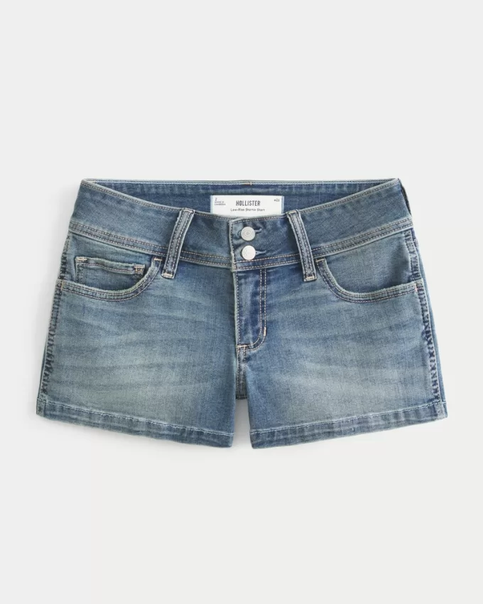 Low-Rise Light Wash Denim Shortie Shorts,Low-Rise Light Wash Denim Shortie Shorts