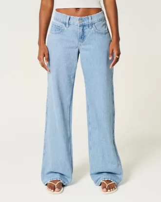 Low-Rise Light Wash Foldover Waist Baggy Jeans,Low-Rise Light Wash Foldover Waist Baggy Jeans