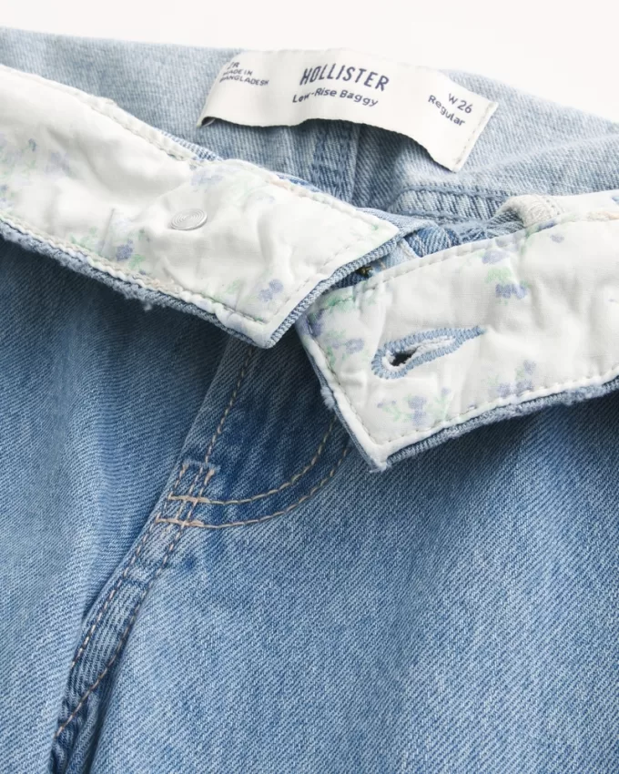 Low-Rise Light Wash Foldover Waist Baggy Jeans,Low-Rise Light Wash Foldover Waist Baggy Jeans