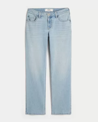 Low-Rise Light Wash Heart Embroidered Straight Jeans,Low-Rise Light Wash Heart Embroidered Straight Jeans