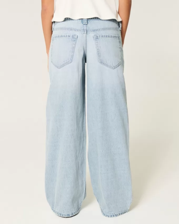 Low-Rise Light Wash Lace Stripe Super Baggy Jeans,Low-Rise Light Wash Lace Stripe Super Baggy Jeans