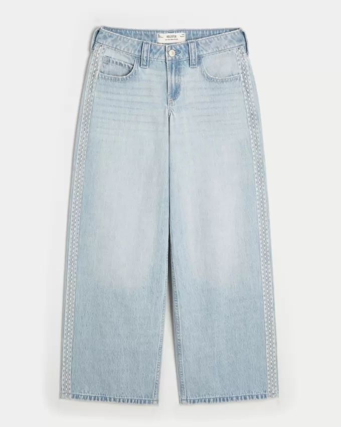 Low-Rise Light Wash Lace Stripe Super Baggy Jeans,Low-Rise Light Wash Lace Stripe Super Baggy Jeans