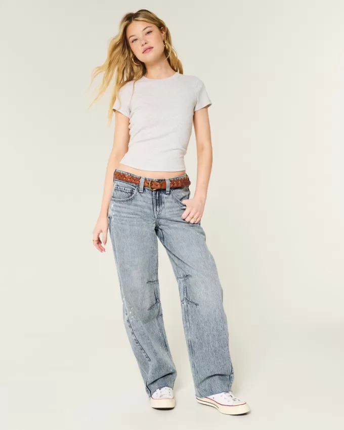 Low-Rise Light Wash Paint Splatter Barrel Jeans,Low-Rise Light Wash Paint Splatter Barrel Jeans