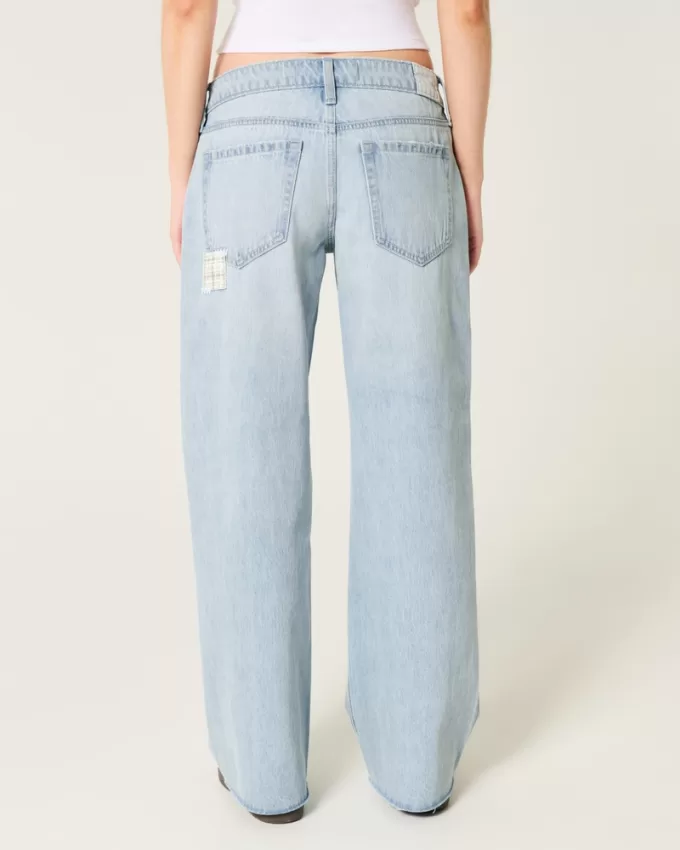 Low-Rise Light Wash Patchwork Baggy Jeans,Low-Rise Light Wash Patchwork Baggy Jeans