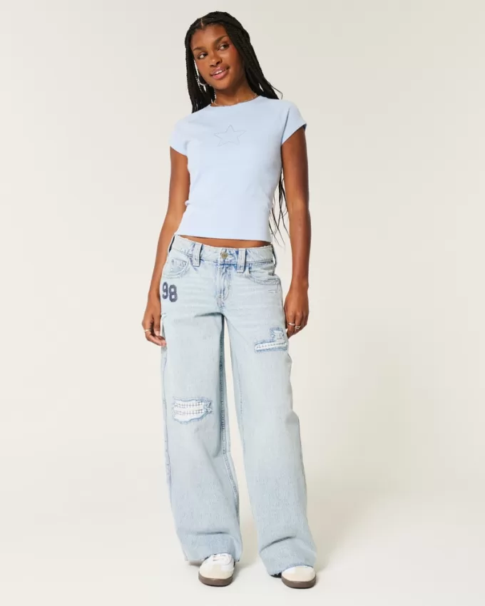 Low-Rise Light Wash Patchwork Super Baggy Jeans,Low-Rise Light Wash Patchwork Super Baggy Jeans