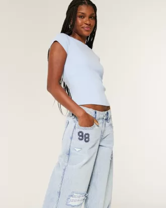 Low-Rise Light Wash Patchwork Super Baggy Jeans,Low-Rise Light Wash Patchwork Super Baggy Jeans