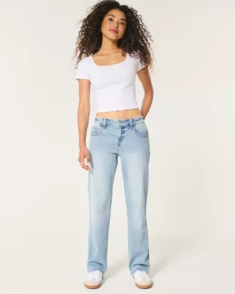 Low-Rise Light Wash Relaxed Straight Jeans,Low-Rise Light Wash Relaxed Straight Jeans