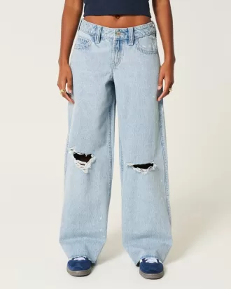 Low-Rise Light Wash Ripped Super Baggy Jeans,Low-Rise Light Wash Ripped Super Baggy Jeans