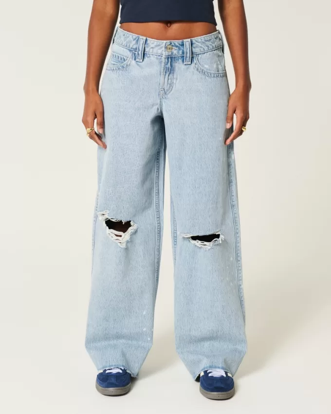 Low-Rise Light Wash Ripped Super Baggy Jeans,Low-Rise Light Wash Ripped Super Baggy Jeans