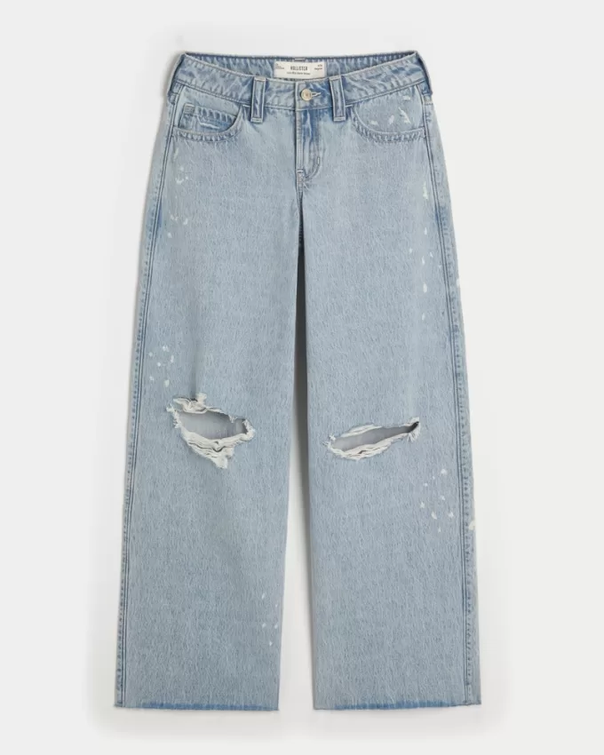 Low-Rise Light Wash Ripped Super Baggy Jeans,Low-Rise Light Wash Ripped Super Baggy Jeans
