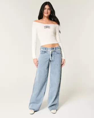 Low-Rise Light Wash Shoelace Super Baggy Jeans,Low-Rise Light Wash Shoelace Super Baggy Jeans