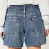 Low-Rise Medium Dark Wash Baggy Denim Carpenter Shorts 5″,Low-Rise Medium Dark Wash Baggy Denim Carpenter Shorts 5″