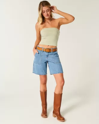 Low-Rise Medium Wash Baggy Carpenter Jort,Low-Rise Medium Wash Baggy Carpenter Jort