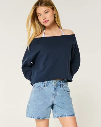 Low-Rise Medium Wash Baggy Denim Shorts 5″,Low-Rise Medium Wash Baggy Denim Shorts 5″