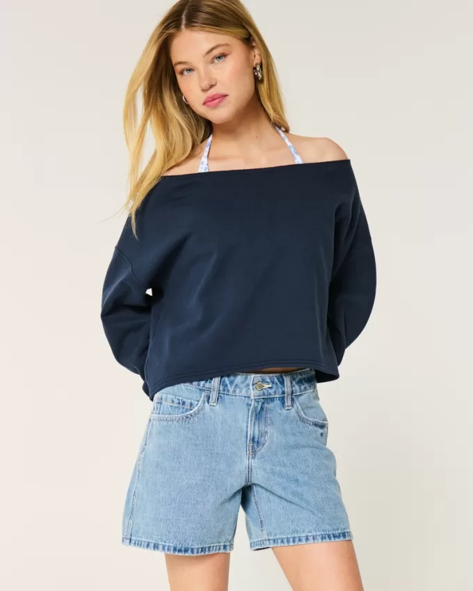 Low-Rise Medium Wash Baggy Denim Shorts 5″,Low-Rise Medium Wash Baggy Denim Shorts 5″