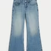 Low-Rise Medium Wash Baggy Flare Jeans,Low-Rise Medium Wash Baggy Flare Jeans